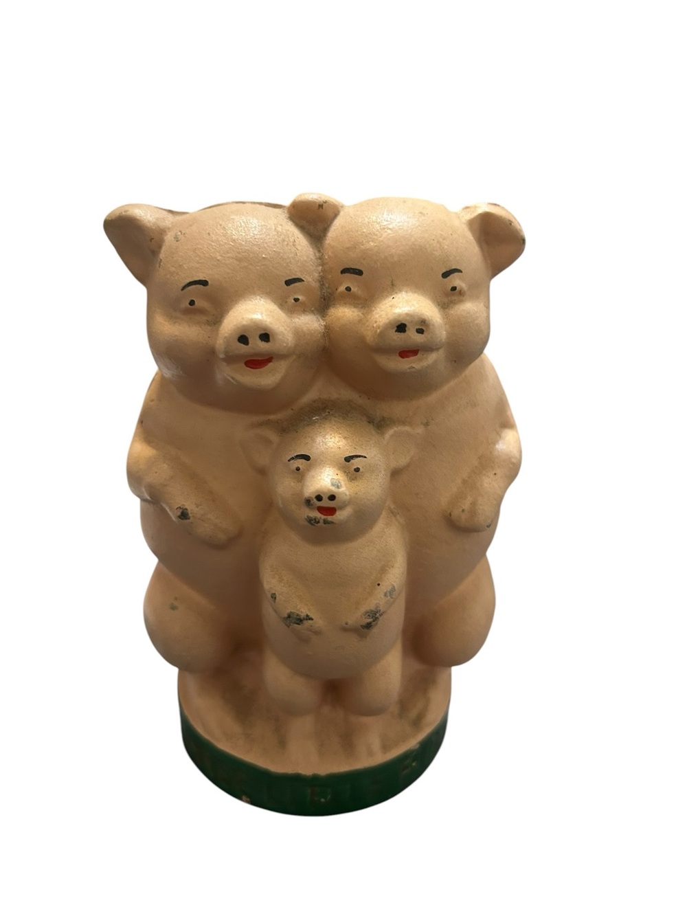 vintage Antique vintage Antique "Cast Iron Three Little Pigs" figural coin bank